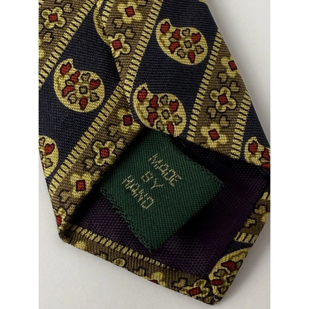 J Crew Men's Gold/Blue Paisley Tie 100%‎ All Silk Made in USA Necktie